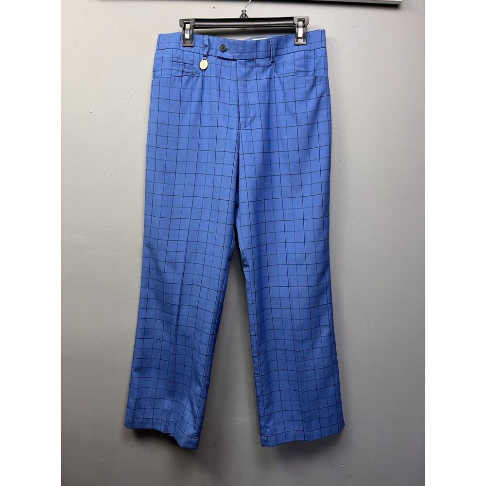 Stromberg Golf Pants‎ Men 34R Blue Check Plaid Straight Trousers Slacks Preppy